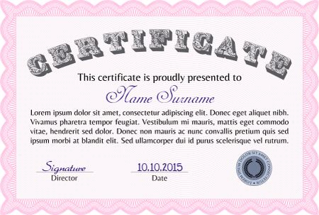 Diploma template or certificate template. Lovely design. Complex background. Vector pattern that is used in money and certificate.