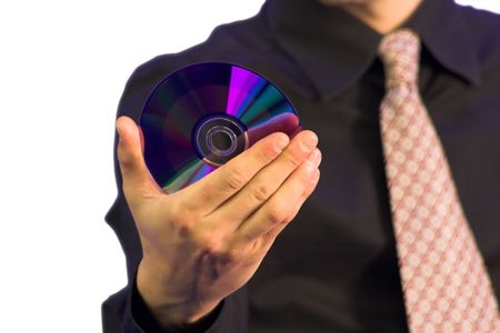 business man holding a CD with his right hand