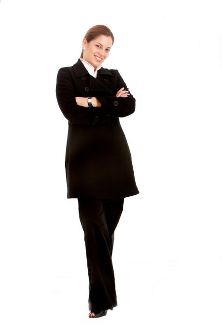 Business woman standing over a white background