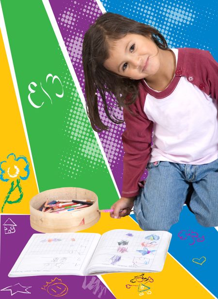 happy-girl-colouring-book-pencils-36056821 Happy little girl with a colouring book and some pencils