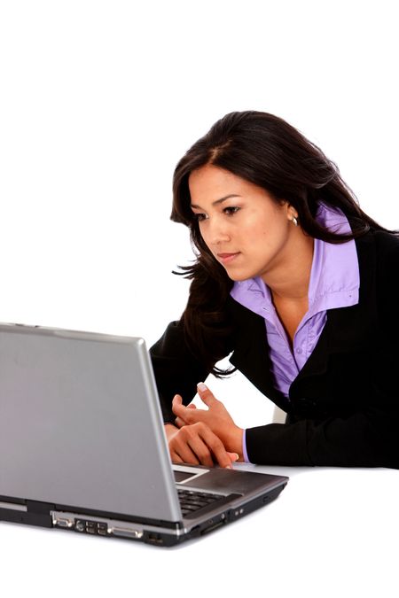 business woman working on a laptop isolated
