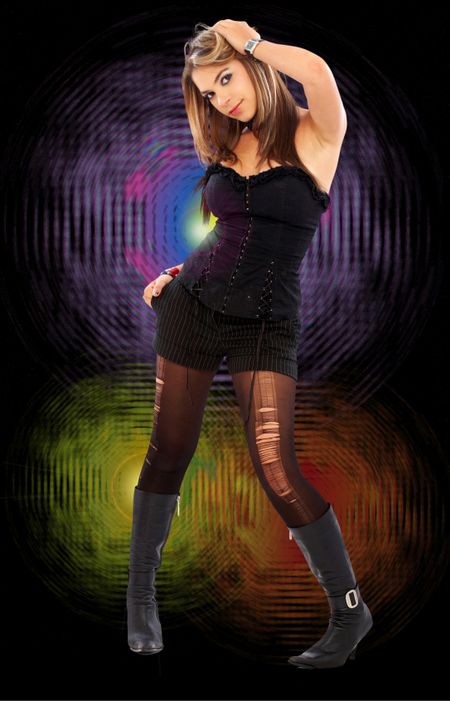 fashion woman posing over a groovy background