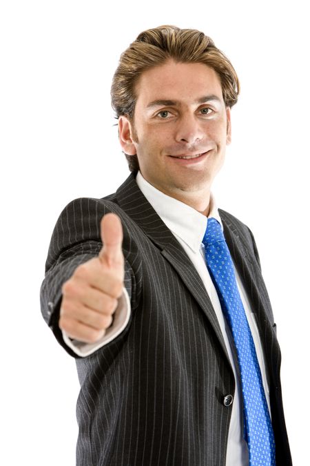 Thumbs-up business man isolated over a white background