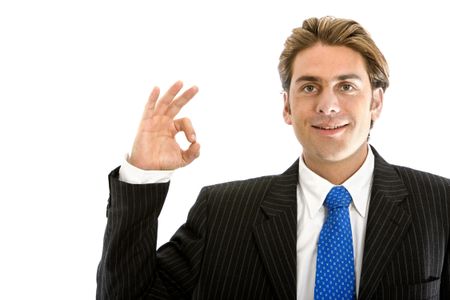 Business man doing an ok sign isolated over white