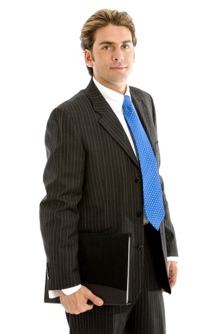 Business man with portfolio isolated over white