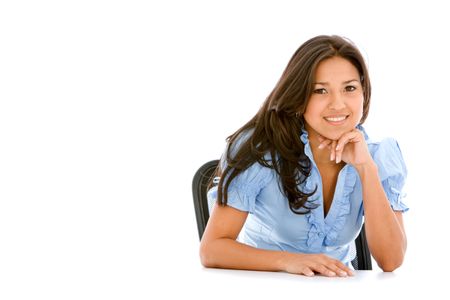 Beautiful young business woman isolated over white