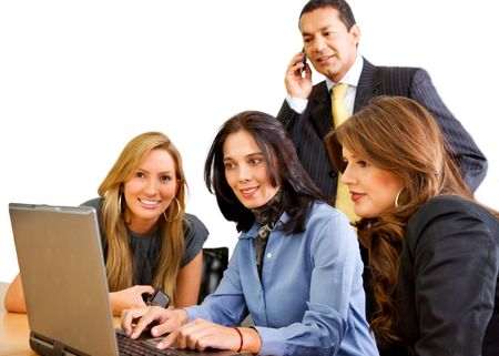 business team in a meeting with a laptop computer