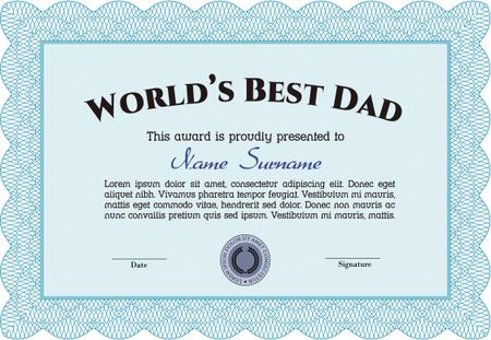 World's Best Dad Award Template. Artistry design. With linear background. Border, frame.