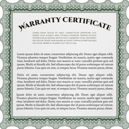 Warranty Certificate. Vector illustration. With background. Complex frame design. 