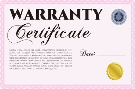 Sample Warranty certificate. Complex frame design. It includes background. Very Detailed. 