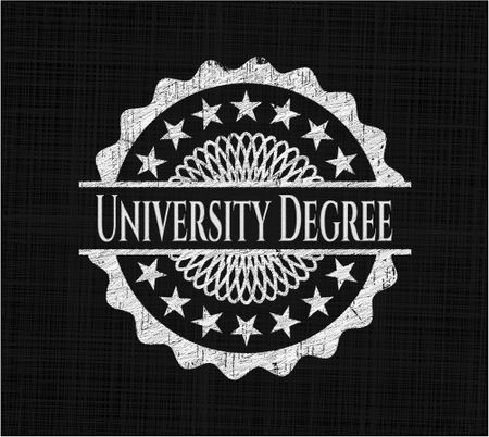 University Degree chalkboard emblem on black board