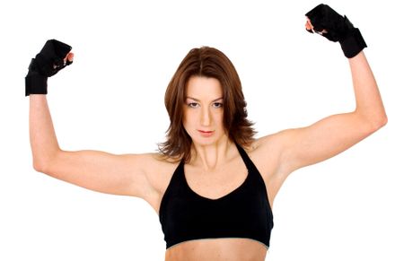 fitness girl training at the gym -  isolated over a white background