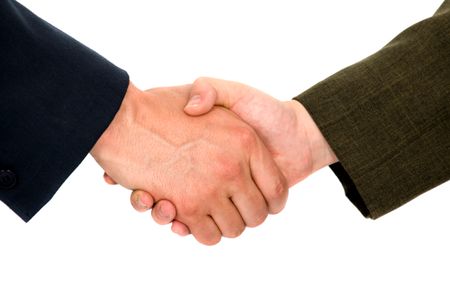 business handshake deal - isolated over a white background