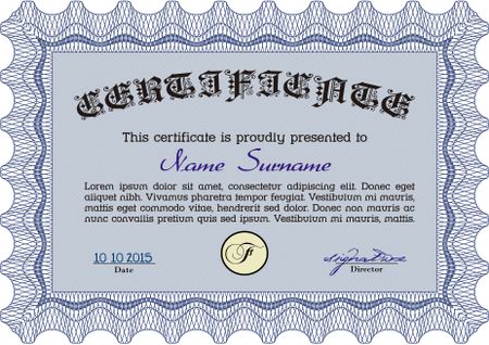 Certificate. With great quality guilloche pattern. Cordial design. Vector pattern that is used in money and certificate.