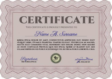 Sample Certificate. Easy to print. Good design. Customizable, Easy to edit and change colors.