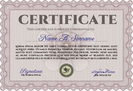 Certificate template or diploma template. With guilloche pattern. Money style.Good design. 