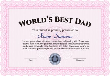 World's Best Dad Award Template. Cordial design. Border, frame.With linear background. 