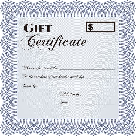 Vector Gift Certificate template. Excellent complex design. Border, frame.With quality background. 