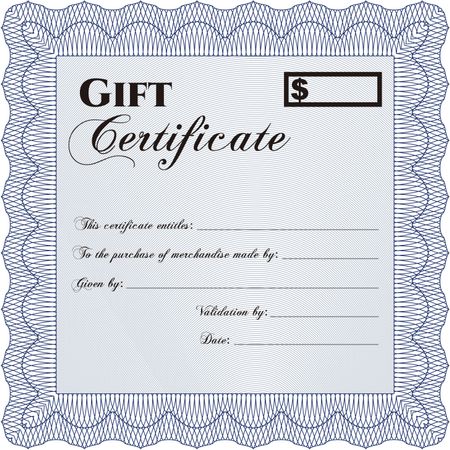 Vector Gift Certificate template. Excellent complex design. Border, frame.With quality background.