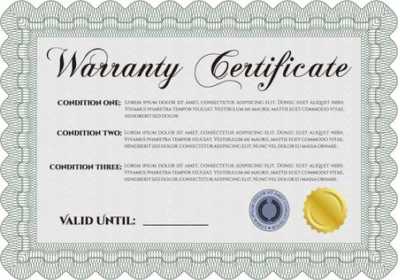 Warranty Certificate template. Complex border design. Retro design. With sample text. 