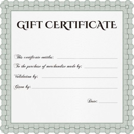 Gift certificate template. With complex linear background. Nice design. Border, frame.