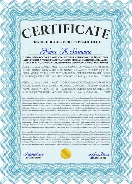 Sample Certificate. Printer friendly. Excellent design. Frame certificate template Vector.