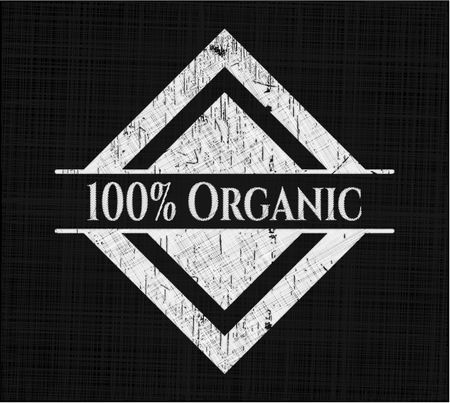 100% Organic chalk emblem written on a blackboard