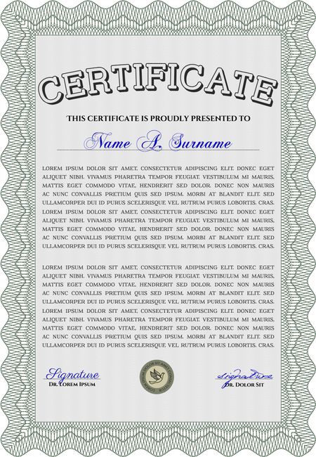 Certificate of achievement. Frame certificate template Vector.With guilloche pattern and background. Good design. 