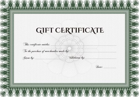 Formal Gift Certificate template. With complex background. Elegant design. Detailed.