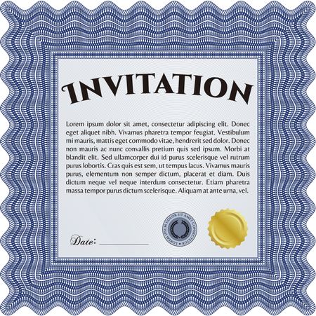 Invitation. Nice design. Vector illustration.With guilloche pattern. 