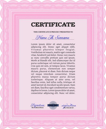 Certificate template or diploma template. With guilloche pattern and background. Retro design. Frame certificate template Vector.