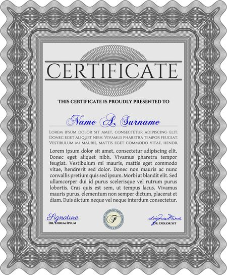 Sample Diploma. Cordial design. Money style.With background. 