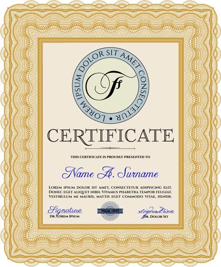 Diploma or certificate template. Detailed.With complex linear background. Artistry design. 