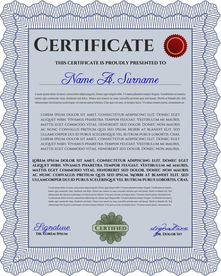 Certificate. Diploma of completion.With complex background. Good design. 