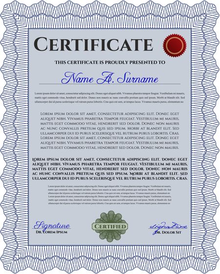 Certificate. Diploma of completion.With complex background. Good design.