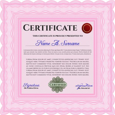 Diploma or certificate template. Sophisticated design. Border, frame.With guilloche pattern and background.