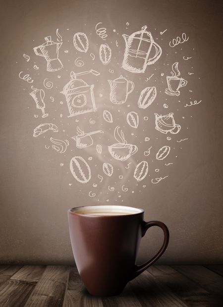 coffee-mug-hand-drawn-kitchen-accessories-363150893 Coffee mug with hand drawn kitchen accessories, close up