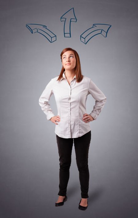 beautiful-young-lady-thinking-arrows-overhead-363154508 Beautiful young lady thinking with arrows overhead