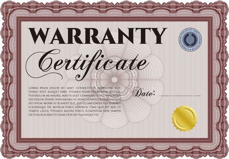 Warranty Certificate. Easy to print. Complex frame design. Retro design. 