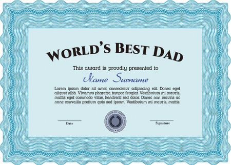 World's Best Dad Award Template. With great quality guilloche pattern. Retro design. Vector illustration.