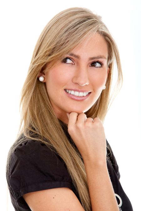 Pensive business woman isolated over a white background