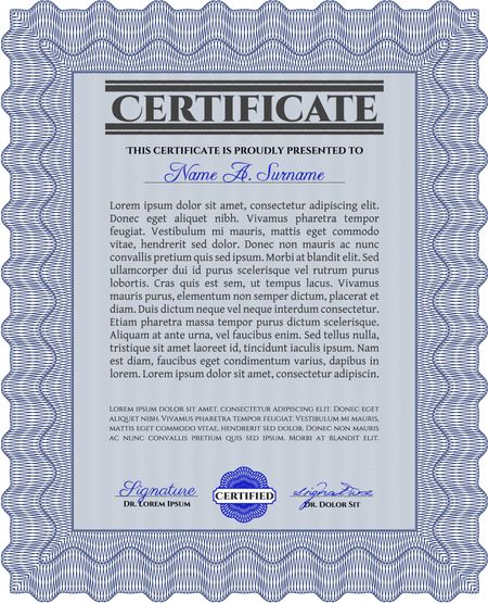 Certificate. With complex linear background. Lovely design. Vector certificate template.