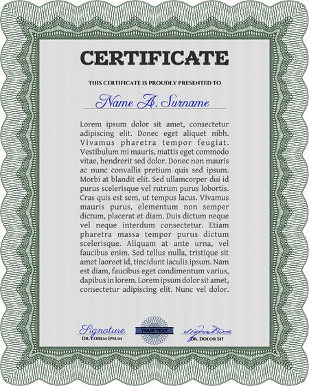 Diploma. Lovely design. With great quality guilloche pattern. Border, frame.
