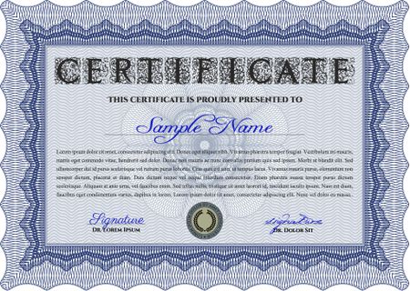 Sample certificate or diploma. With complex linear background. Detailed.Retro design. 