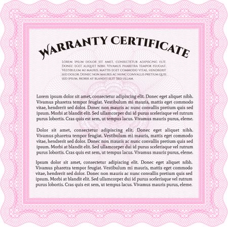 Warranty Certificate template. Very Detailed. With sample text. With background. 