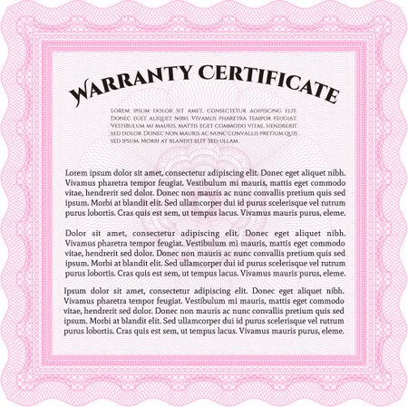 Warranty Certificate template. Very Detailed. With sample text. With background.