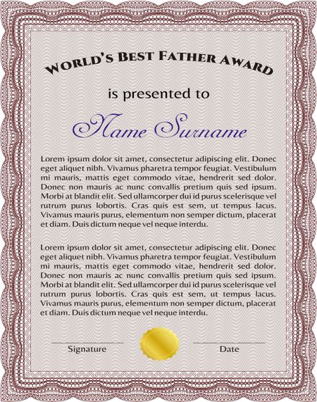 World's Best Father Award Template. Border, frame.Artistry design. Easy to print. 