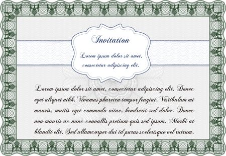 Vintage invitation template. Vector illustration.With guilloche pattern and background. Superior design. 