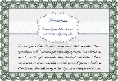 Vintage invitation template. Vector illustration.With guilloche pattern and background. Superior design.