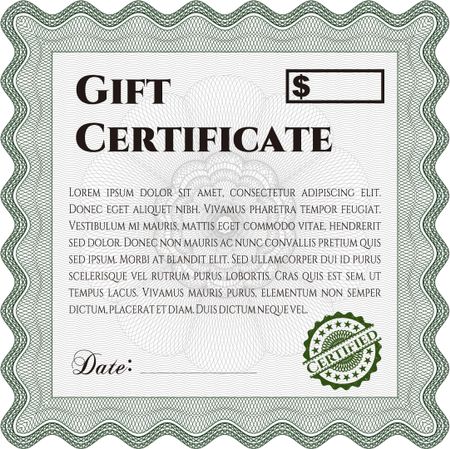 Retro Gift Certificate template. Good design. With great quality guilloche pattern. Border, frame.